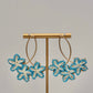 Oval & Flower Raffia Earrings - Turquoise