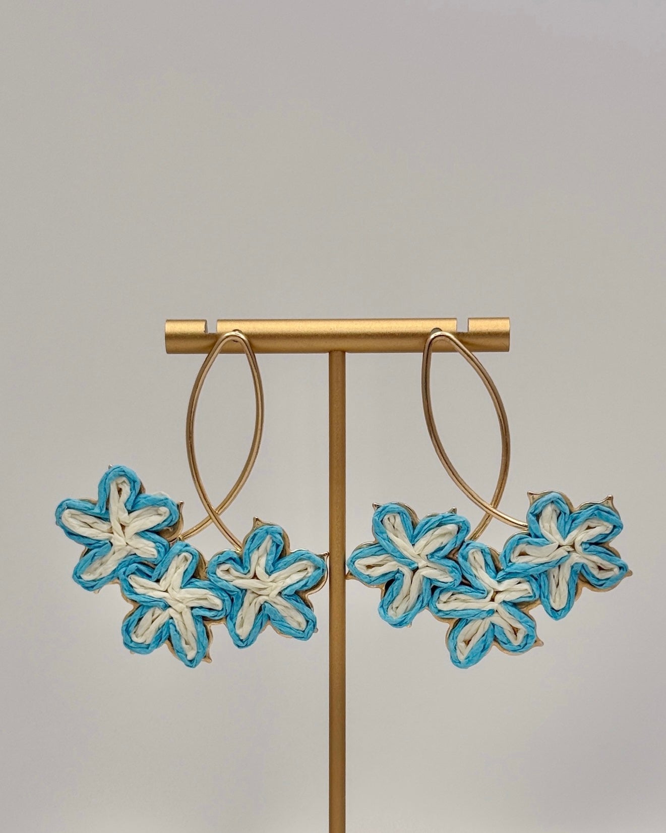 Oval & Flower Raffia Earrings - Turquoise