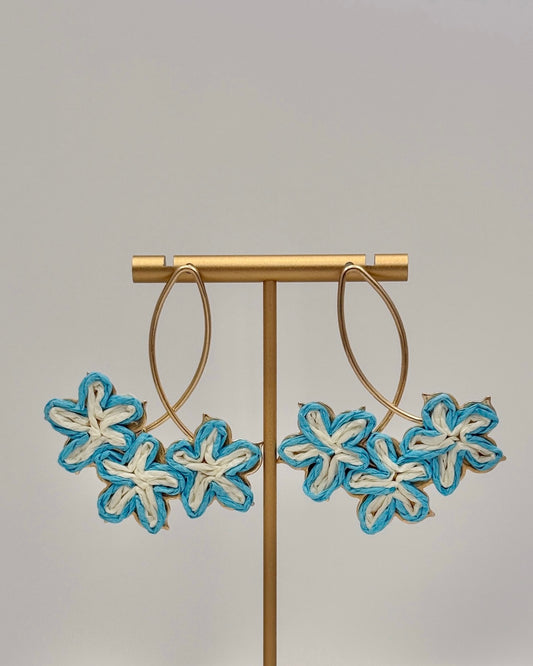 Oval & Flower Raffia Earrings - Turquoise