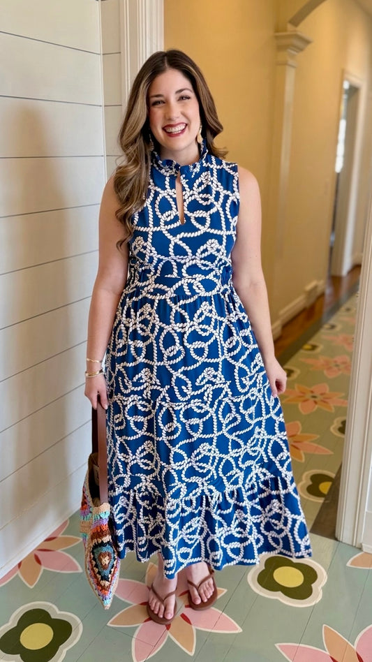 Tabi Rope Midi Dress - Navy & White