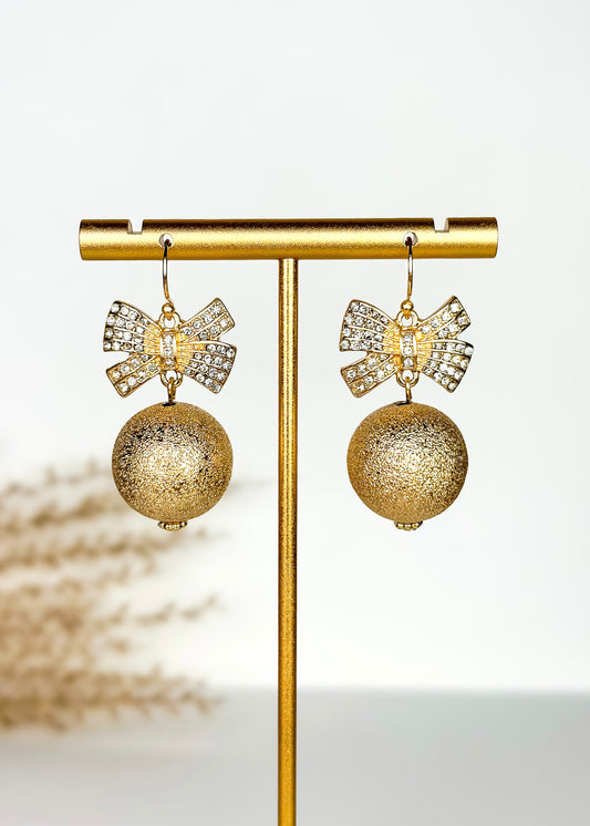 Gold Bow & Ball Glitter Earrings
