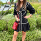 Rachel Black Ruffle & Ecru Trim Dress