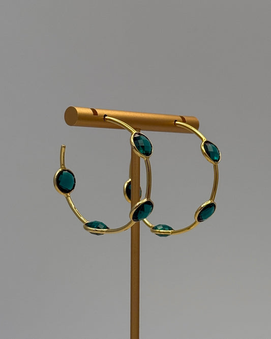 Gold & Green Crystal Hoop Earrings