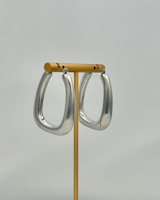 Silver Rectangle Hoop Earrings