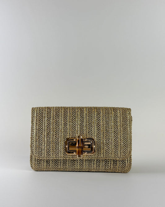 Lilly Gold Straw Clutch