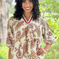 Scarlett Paisley Top - Ivory & Burgundy Mix