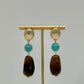 Gold Brown Turquoise Drop Earrings