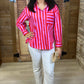 Louise Button Up Top - Red/Pink