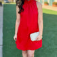 Ruffle Neck Shift Dress - Red