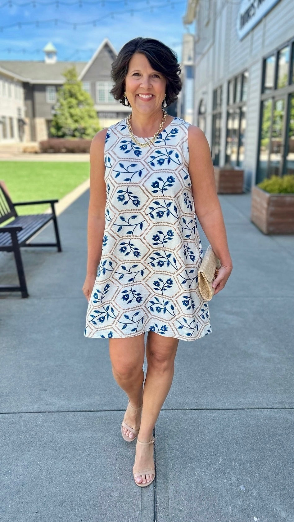 Jessie Floral Dress - Oat & Blue