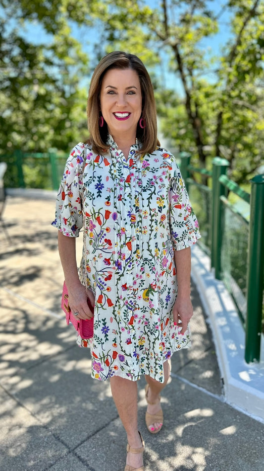 Uncle Frank Pintucked Dress - Parrot