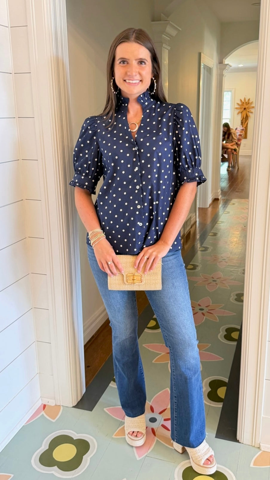Riley Polka Dot Top - Navy & White