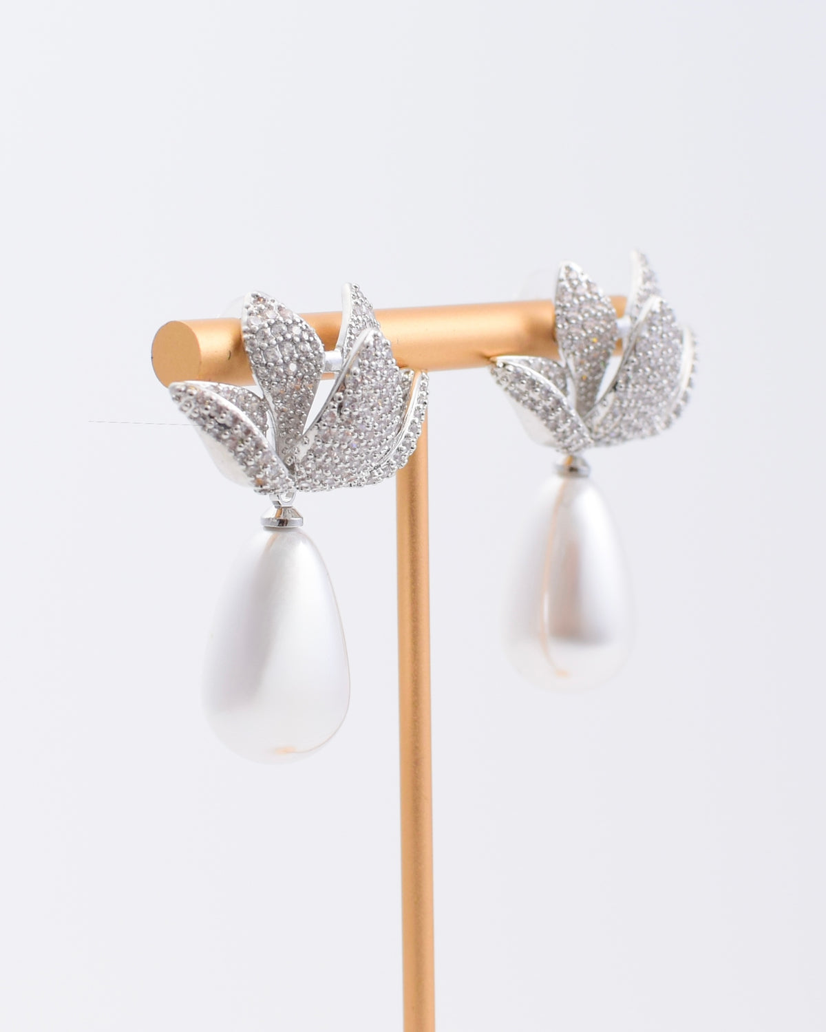Silver Pave Crystal Floral Earrings
