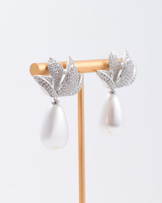 Silver Pave Crystal Floral Earrings