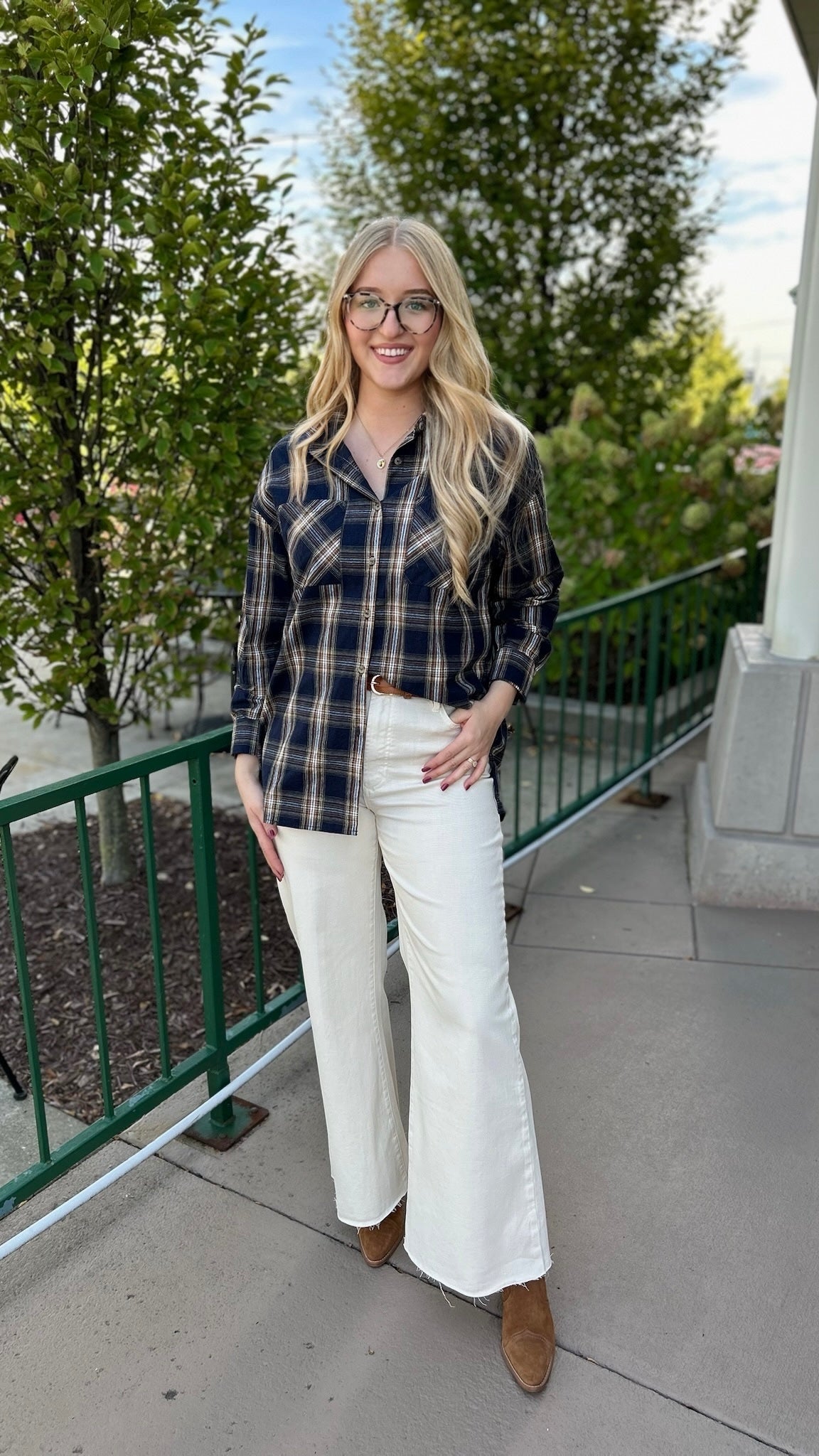Annie Plaid Top - Navy