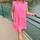 Lilian Ribbed Collard Dress - Pink