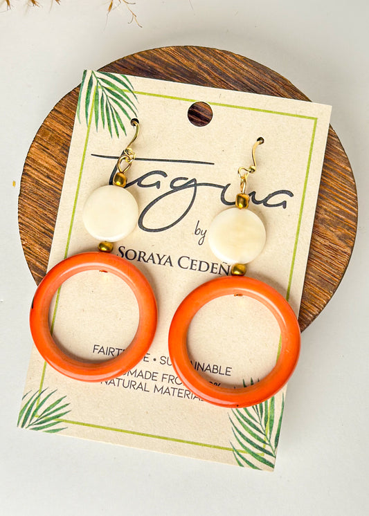 Tagua Salma Earrings - Poppy Coral