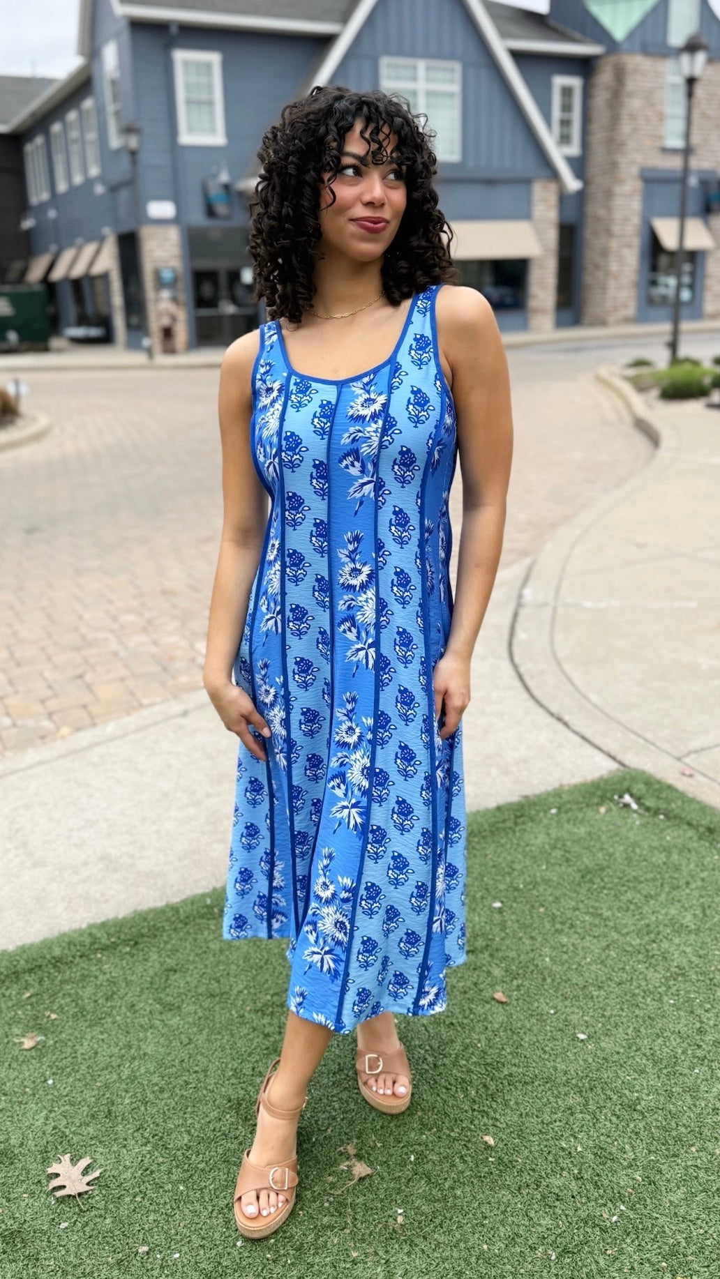 Harper Floral Pattern Dress - Blue Mix