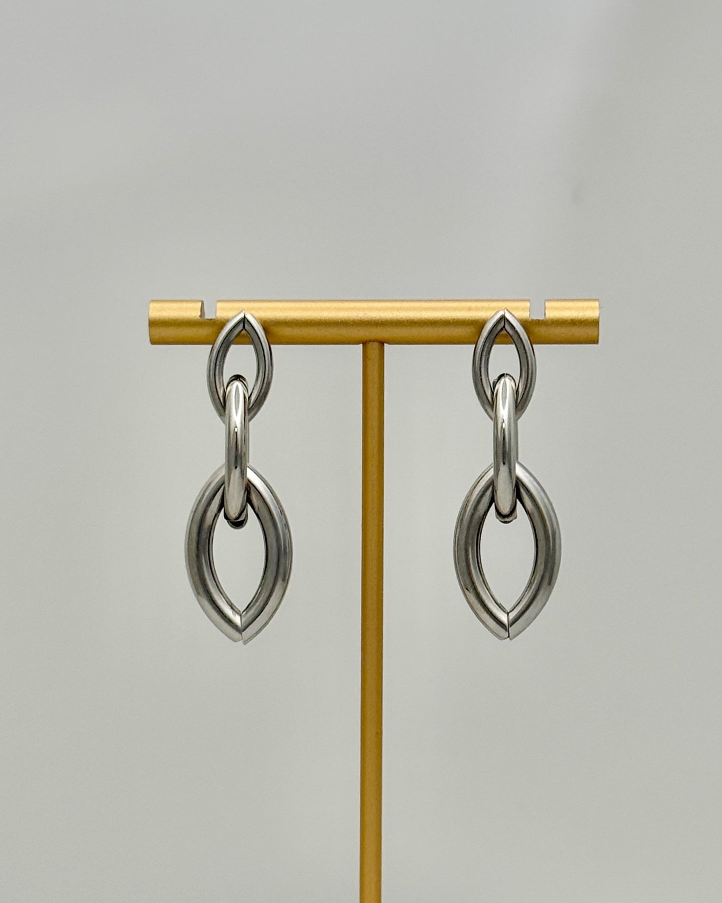 Marquise Chain Drop Earrings - Silver