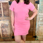 Bobi Ruched Wrap T-Shirt Dress - Pink