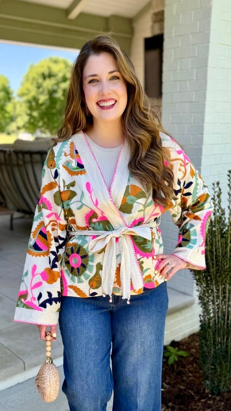 Nicole Kimono Top - Natural Multi