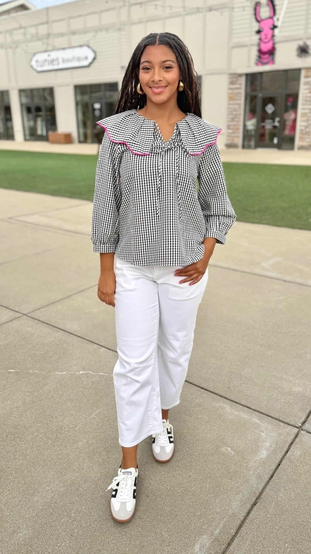 Melanie Gingham  Blouse - Black
