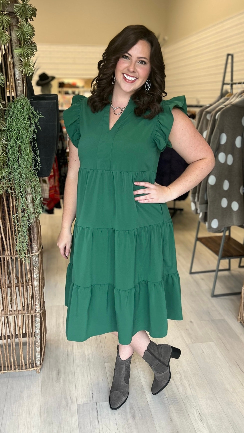 Rebecca Tiered Midi Dress- Green