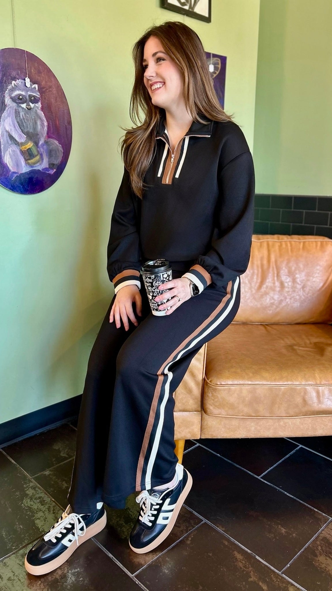 Aaliyah Leisure Quarter Zip Top - Black