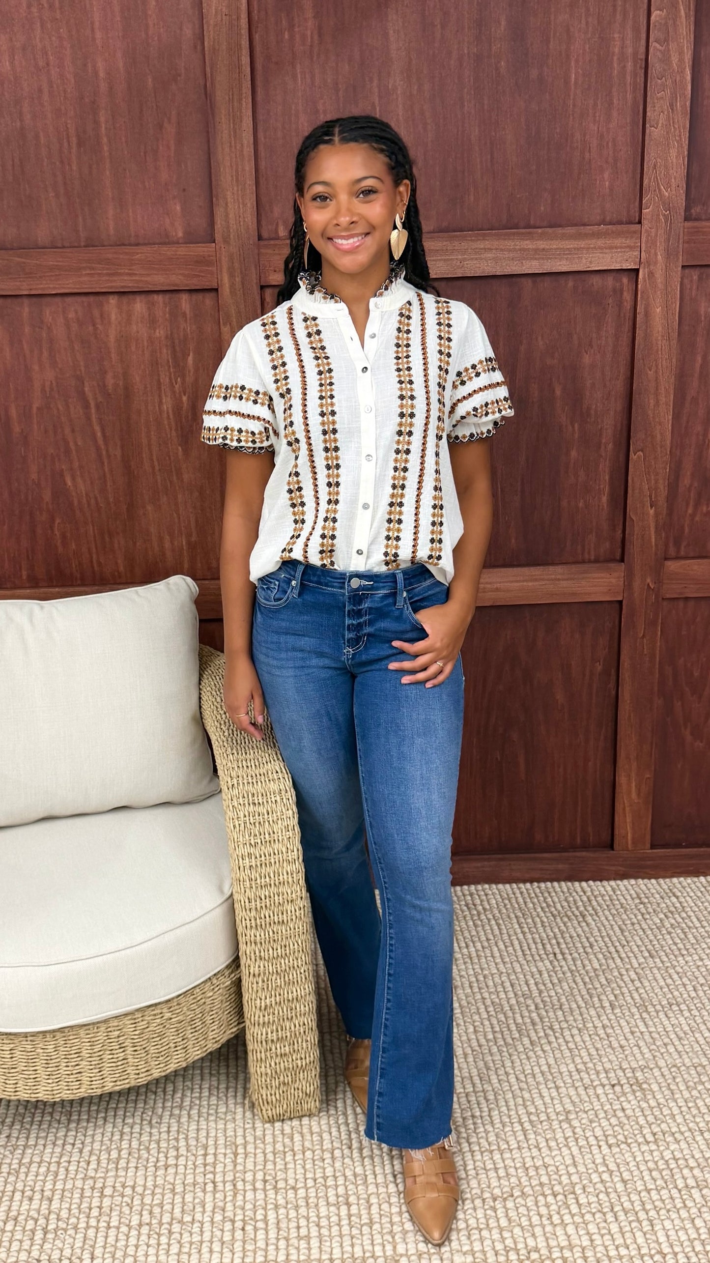Ivy Jane Rows Of Embroidery Top - Ivory