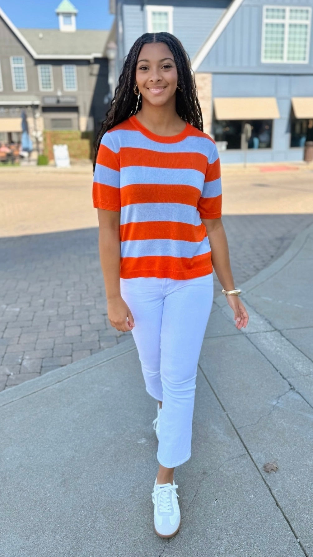 Kaylie Stripe Sweater - Orange/Lavender
