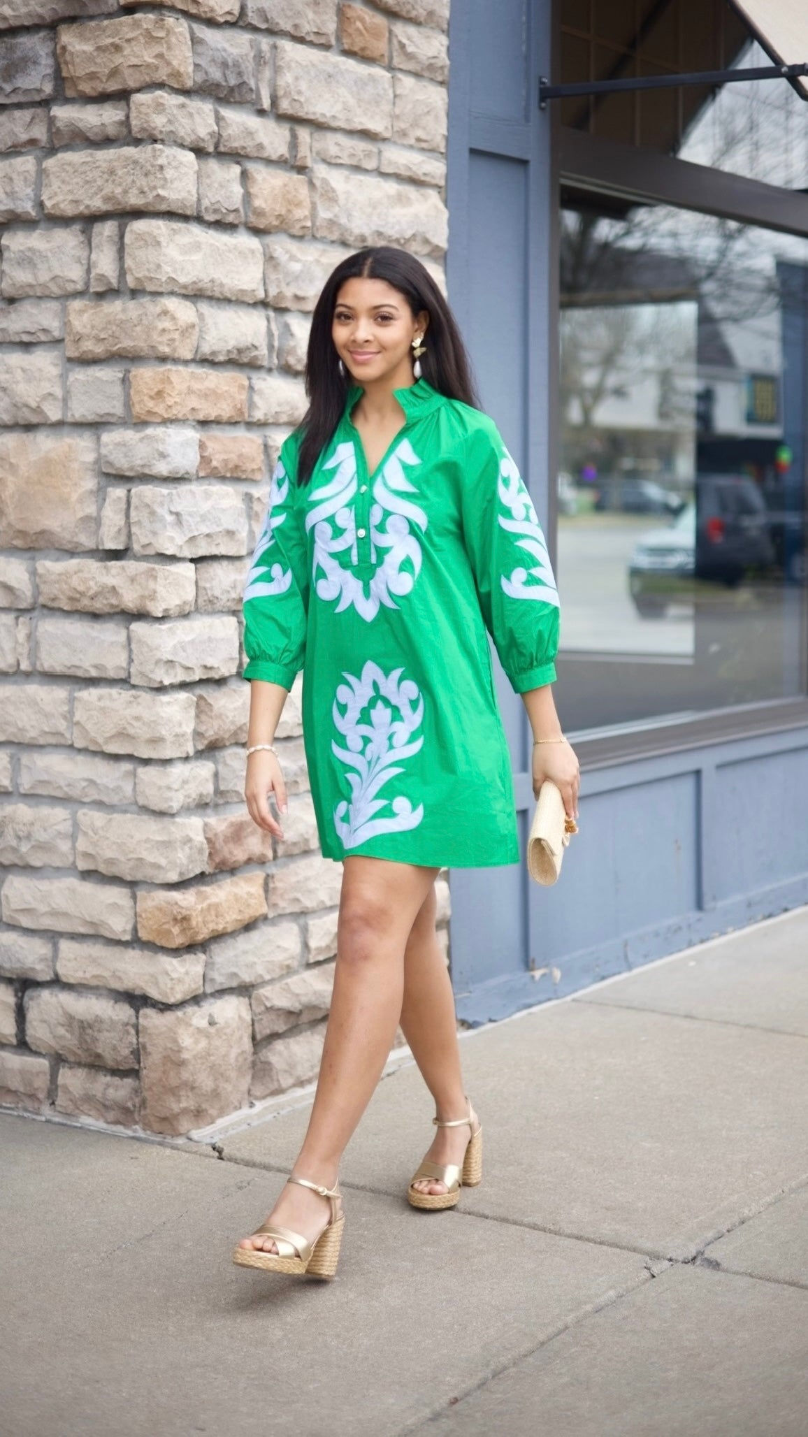 Clarissa Dress - Kelly Green & Light Blue