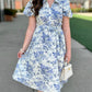 Lila Blue Rose Midi Dress With Belt