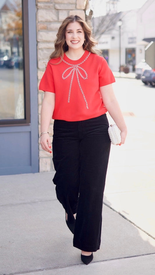 Pearl Bow Top - Red