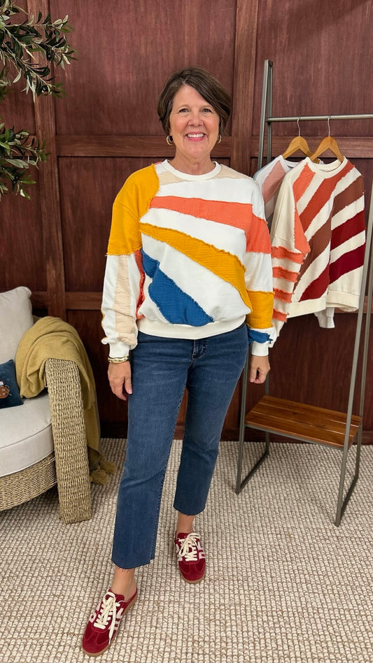 Agnes Wavy Stripe Pullover - Ivory Mix