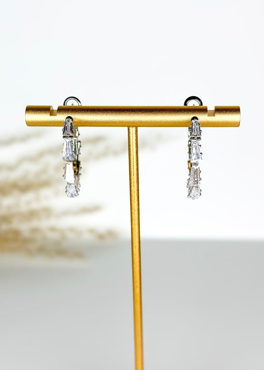 Everyday Huggie Hoop Earrings - Silver / Clear