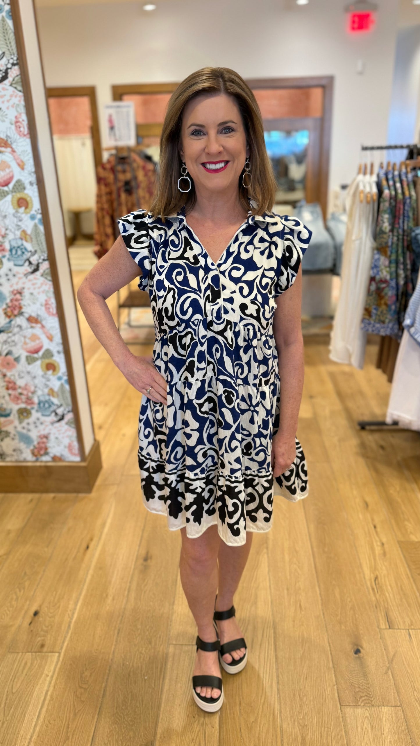 Sophia Abstract Floral Dress - Blue