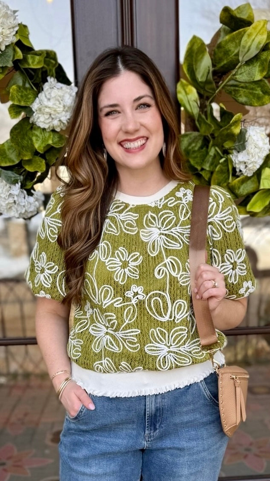 Evelyn Floral Top - Olive