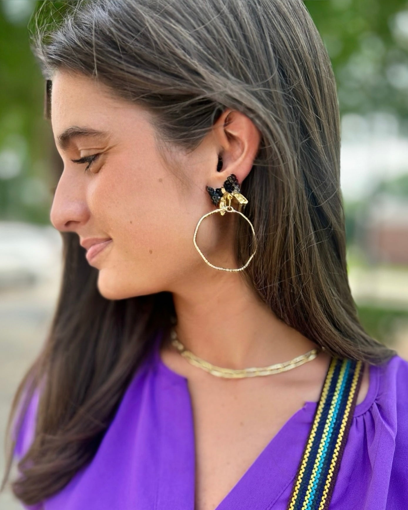 Bethany Bow Hoop Earrings - Black