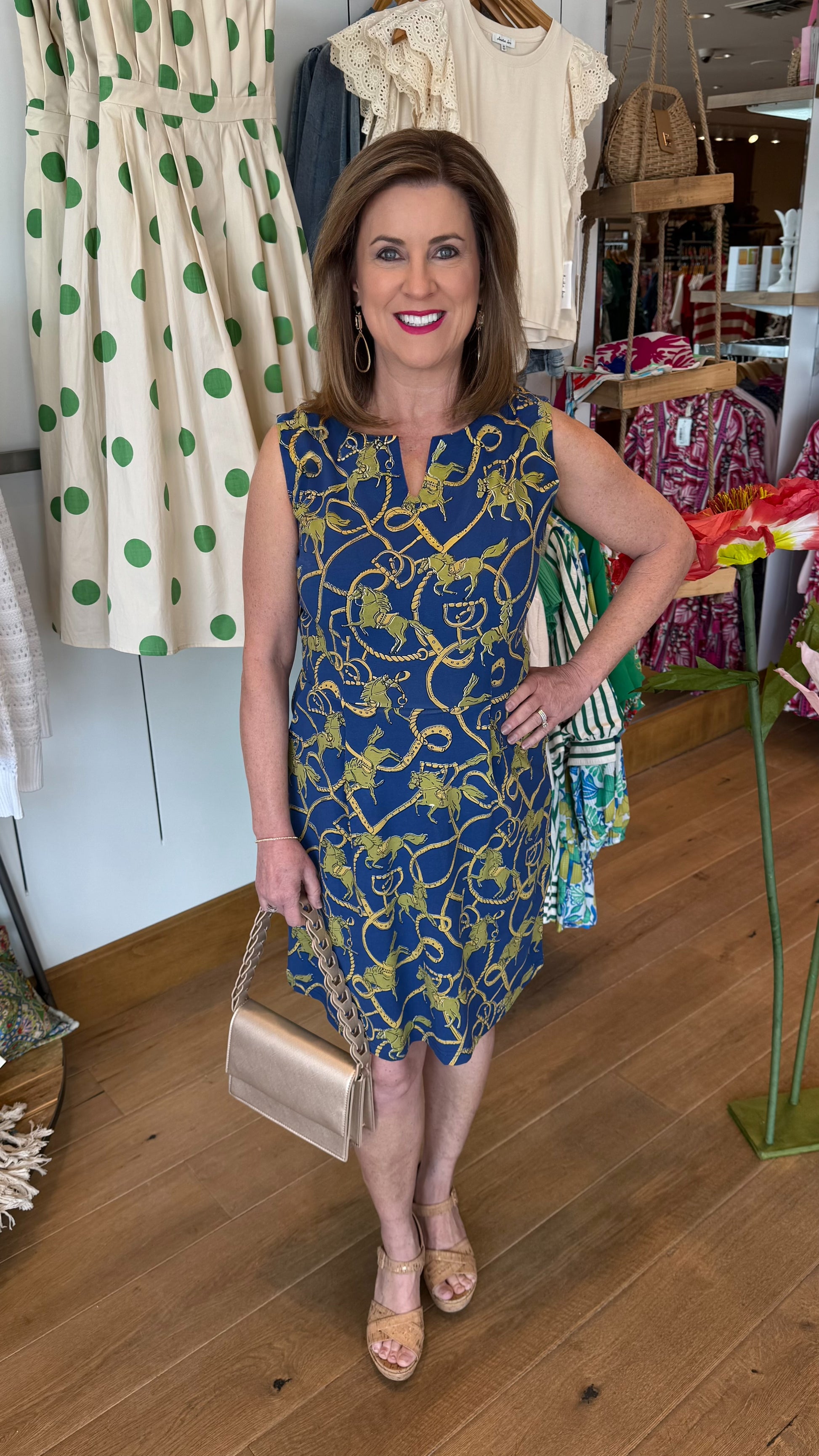 Tabi Horse Bit Pocket Dress Navy Khaki - Main Image