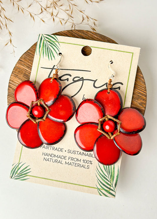 Tagua Rosalia Earrings - Red