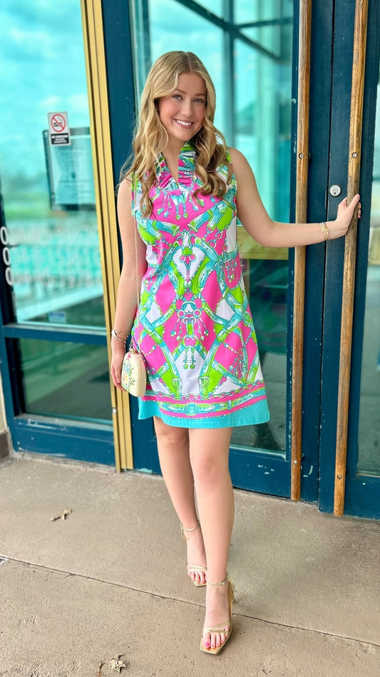 Tabi Pink & Lime Saddle & Bit Dress