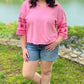 Pink Embroidered Sleeve Summer Hoodie