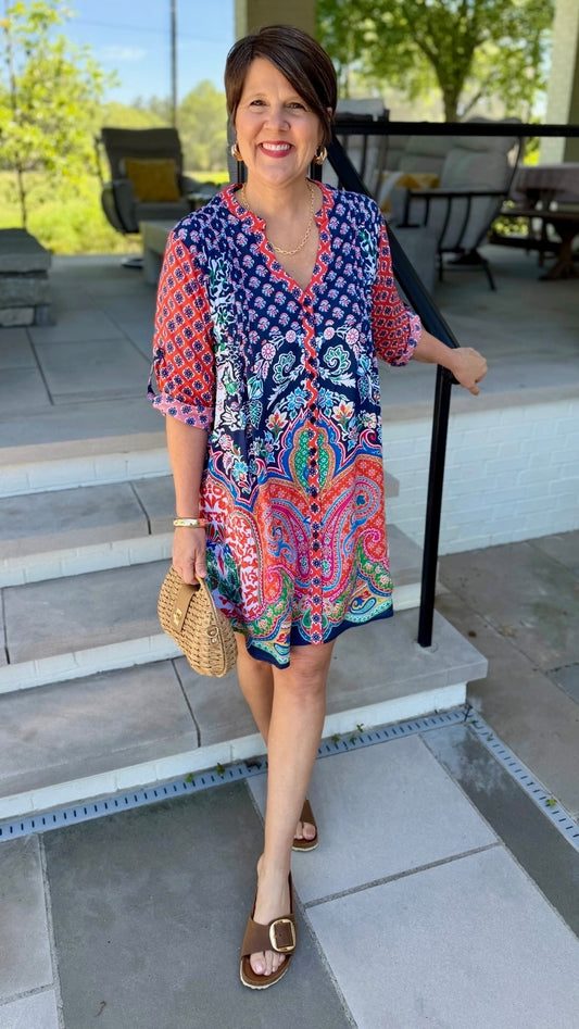 Sarai Button Dress - Navy