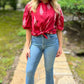 Stark X Puff Sleeve Button Up - Red / White Print