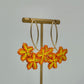 Oval and Flower Raffia Earrings - Orange