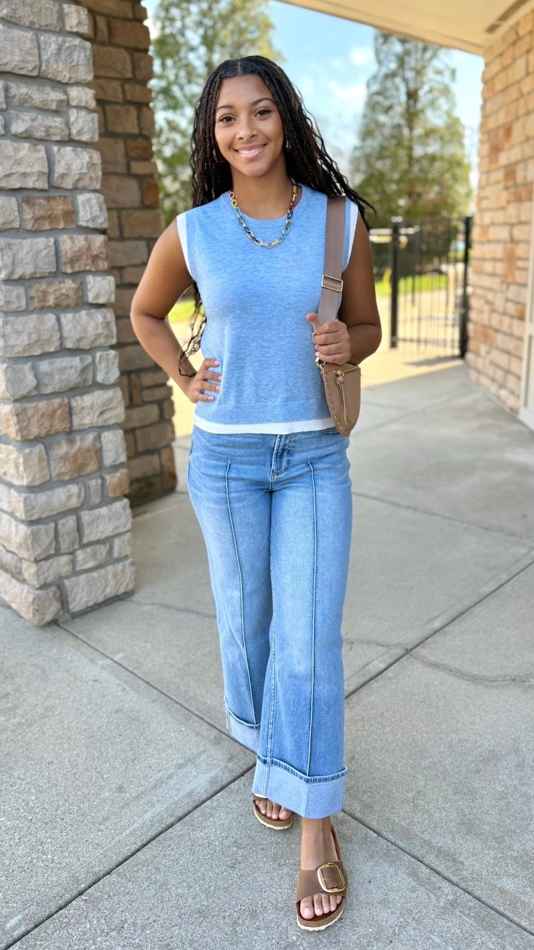 Elise Double Layered Knit Top - Light Blue