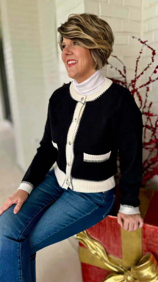 Elegant Ivory Trim Cardigan