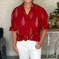 Stark X Puff Sleeve Button Up - Red / White Print