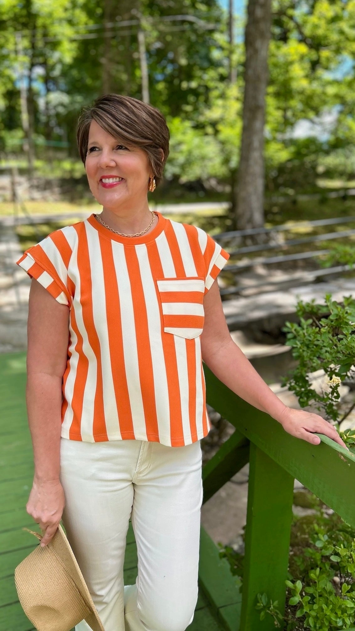 Jayne Stripe Top - Orange & Ivory