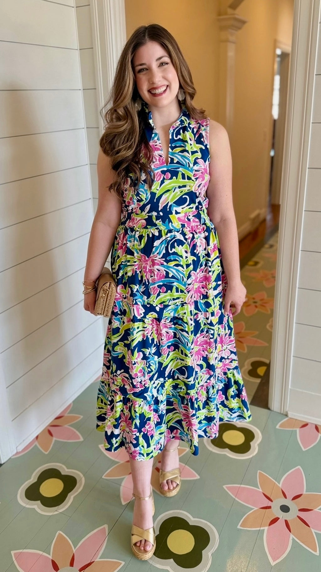 Tabi Floral Midi Dress - Navy